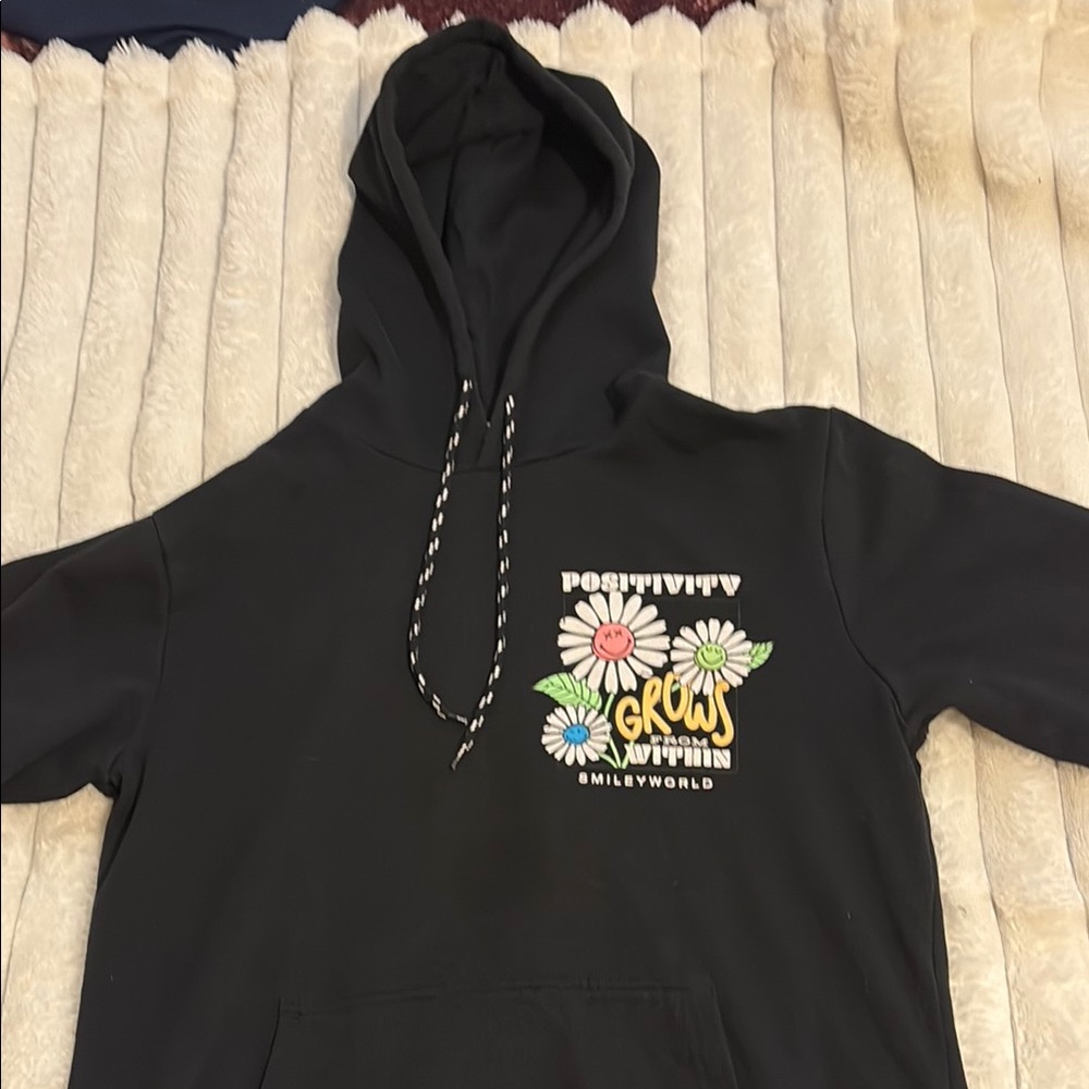 Black Hoodie with Floral Design